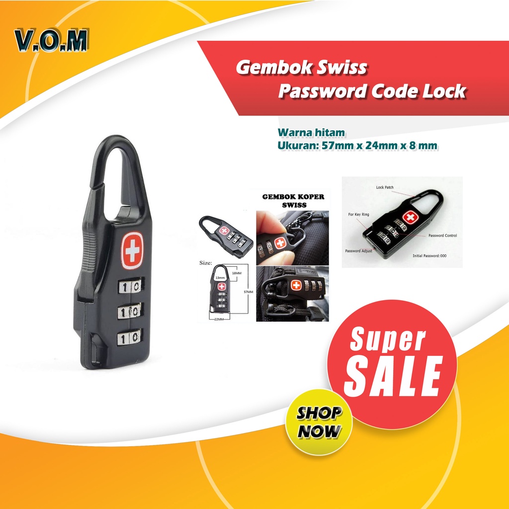 Gembok Swiss Password Code Lock Kunci Gembok Tas Koper Kode Angka 0776