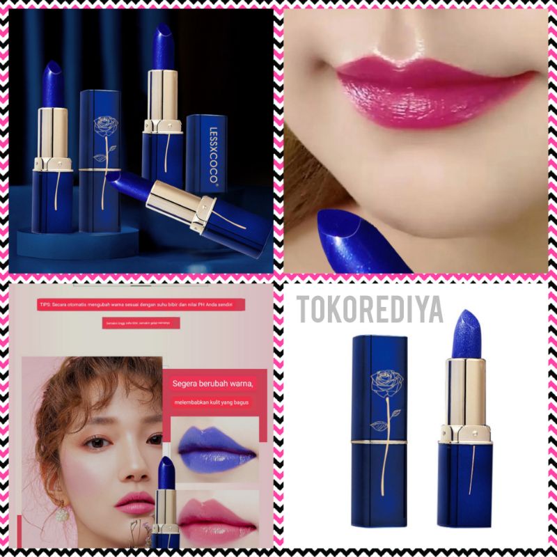 LESSXCOCO Blue Lipstick Color Changing Moisturizing Lip Gloss Biru Rubah Warna Waterproof Original Terlaris