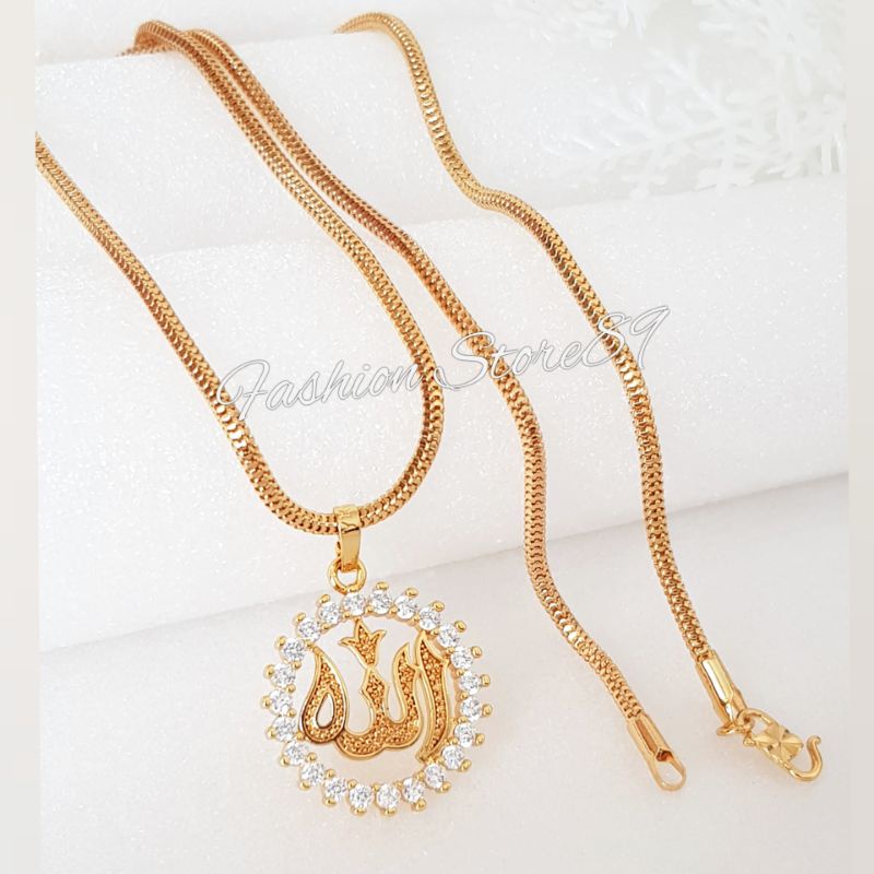 Kalung Liontin Fashion Muslim lingkaran permata Perhiasan Lapis Emas 18k impor bestseller bestquality