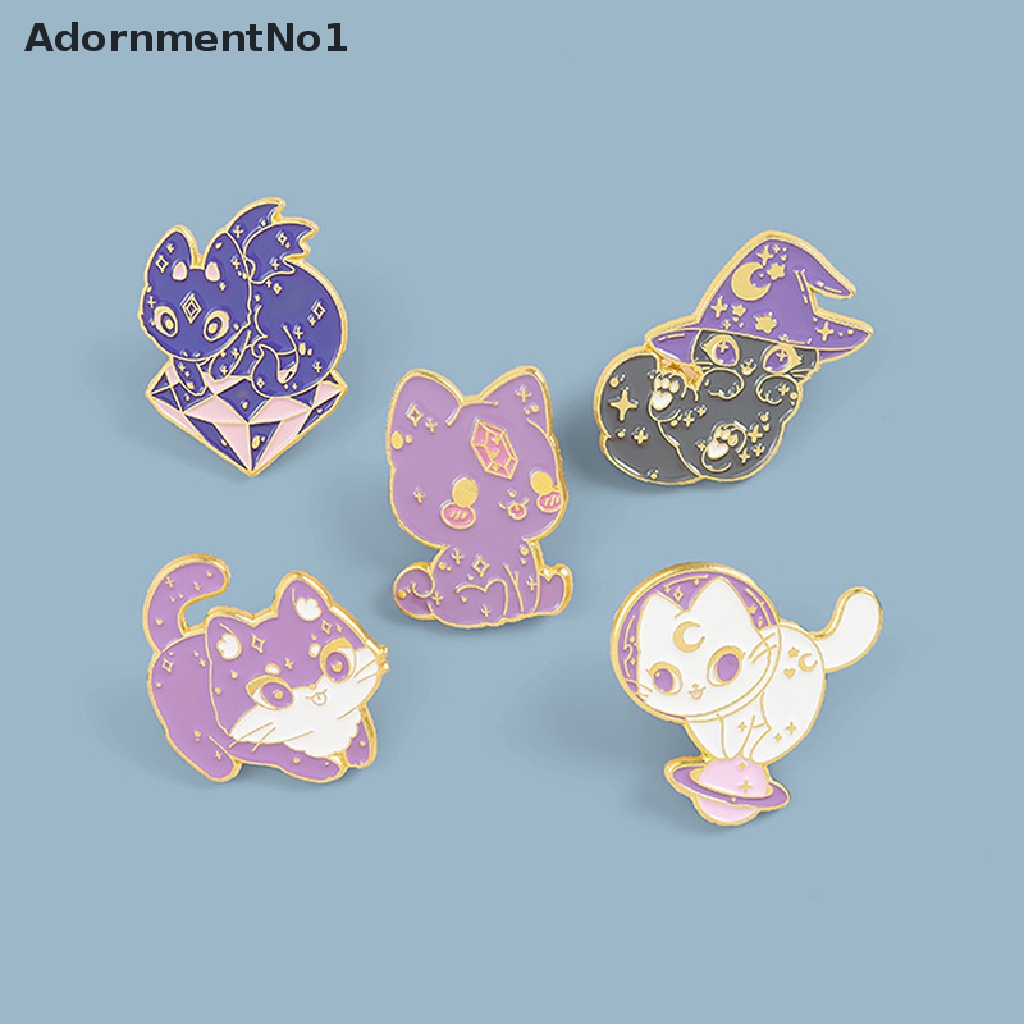 (AdornmentNo1) Bros / Pin Enamel Bentuk Bulan / Bintang / Kucing Ungu / Penyihir / Luar Angkasa