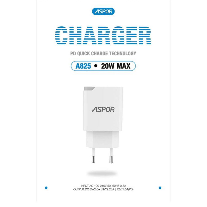 Aspor PD &amp; usb QC 20 watt Home Charger PD Type-C &amp; Usb Fast Charging Qualcomm 3.0