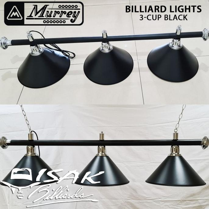 terbaru lampu meja billiard 3 kap - black - pool table light 3 cup