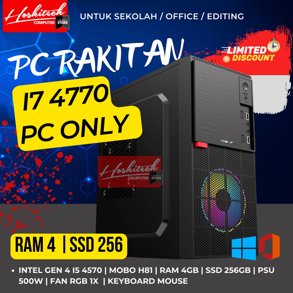 PC RAKITAN I7 INTEL 4770 RAM 4GB SSD 256GB MONITOR 19 INCH MURAH