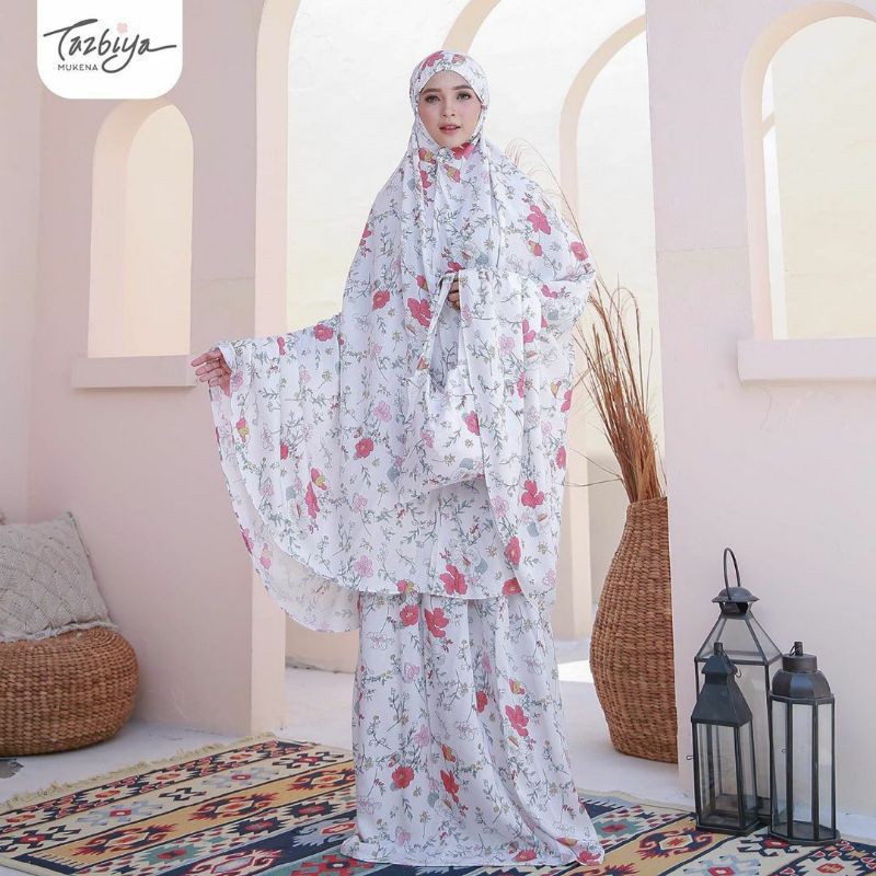 Mukenah Tazbiya Azalea Series Red/Yellow/Blue Dewasa Jumbo Katun Rayon Adem Motif Cantik