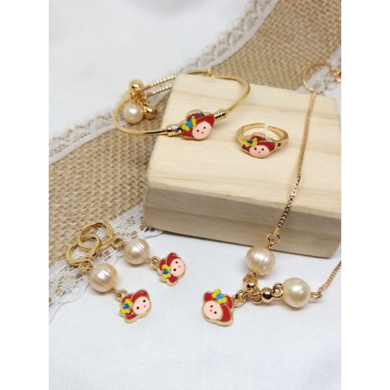 Set Perhiasan Anak Rhodium Kombinasi Mutiara tawar Lombok