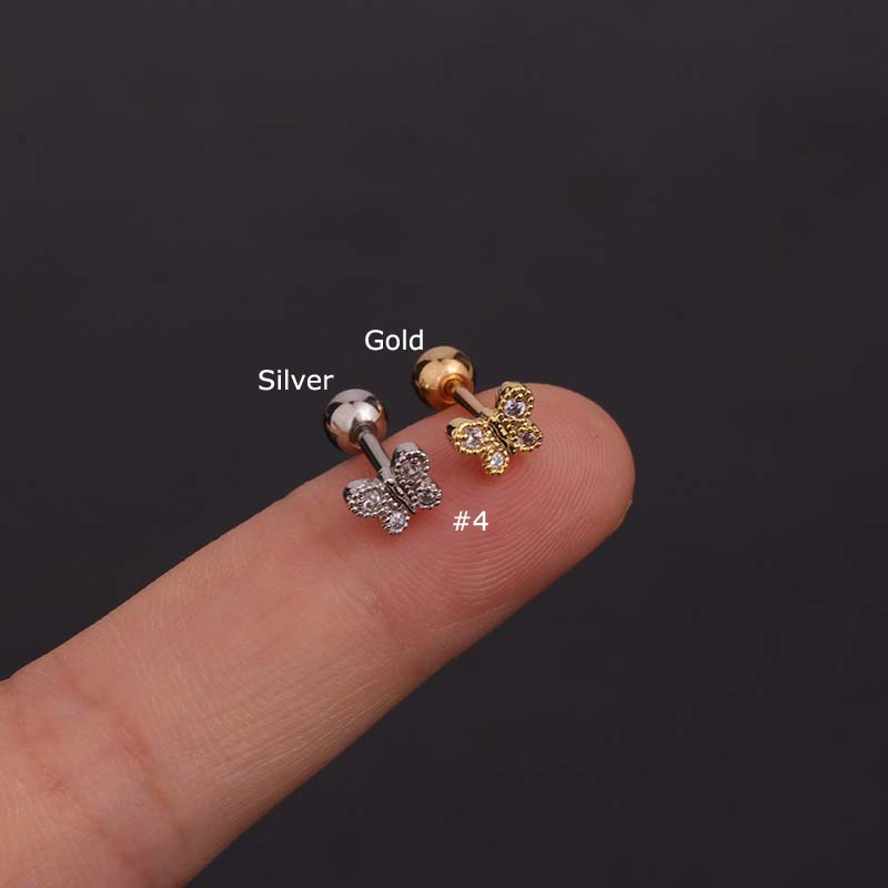 1piece Screw Stainless Steel Ear Stud 16G 6mm Length Upper Lobe Tragus Helix Piercing Copper with Zircon