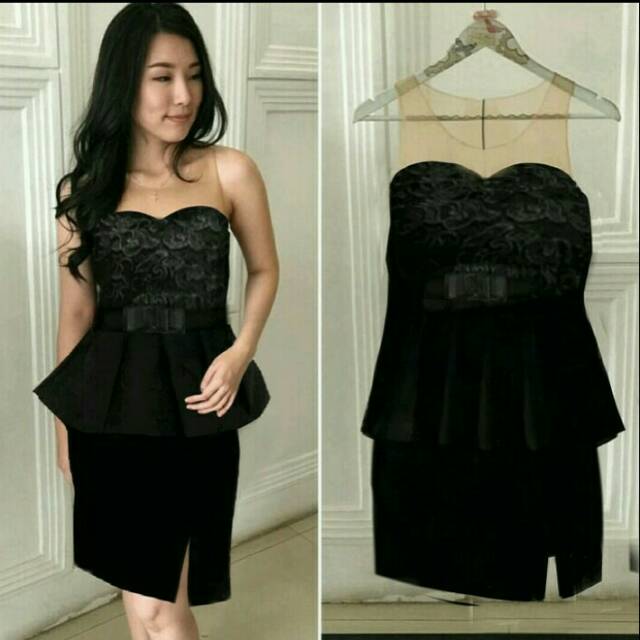 Dress Midi/Mini/Setelan Hitam Twiscone Combi Tile Brukat/Brokat/Lace Cantik Elegant Party/Formal