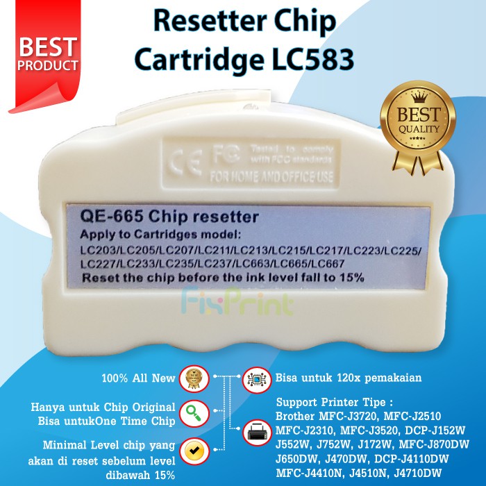 Resetter Chip Cartridge LC583 LC565 Reset Ink Printer MFC J2510 J3520