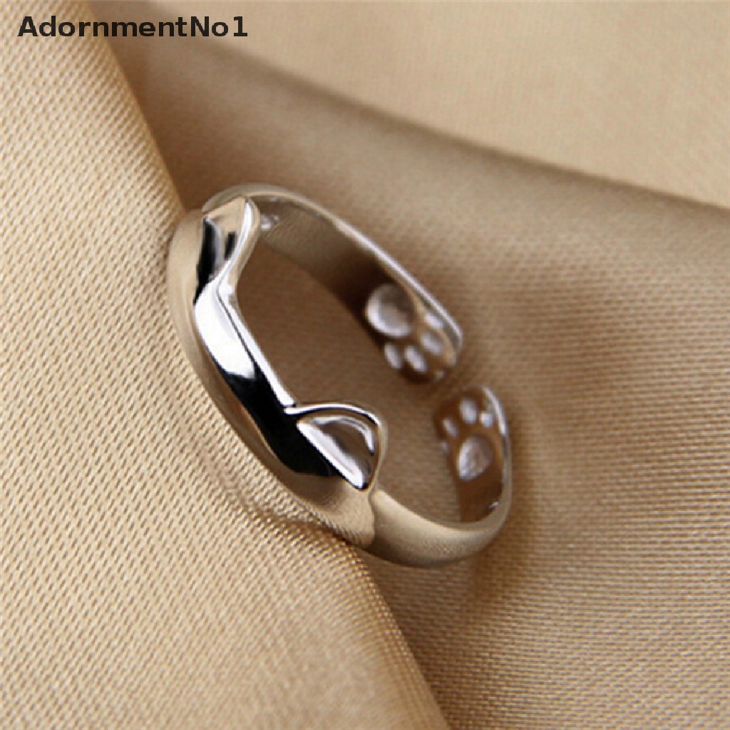 (AdornmentNo1) 1pc Cincin Bentuk Telinga Kucing Lapis Silver Untuk Wanita