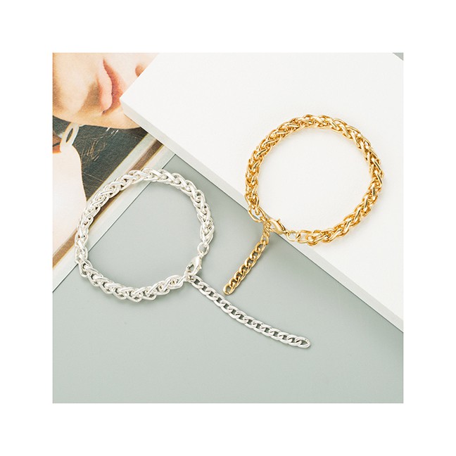 LRC Gelang Tangan Fashion Silver Color Alloy Gold-plated Thin Chain P50124