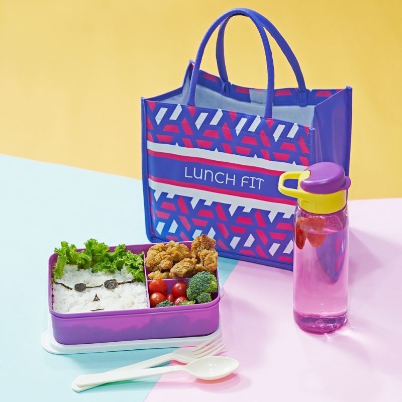 BEKAL MAKAN/TAS BEKAL MAKAN LUNCH FIT MOTIF BUNGA ABSTRAK SET