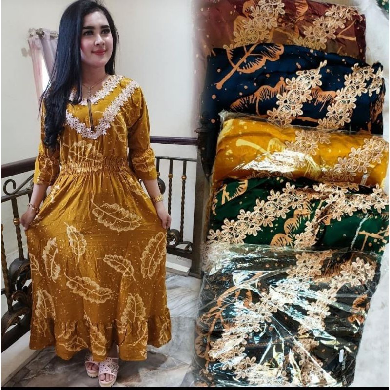 Daster Arab Renda Busui Motif Daun Kekinian