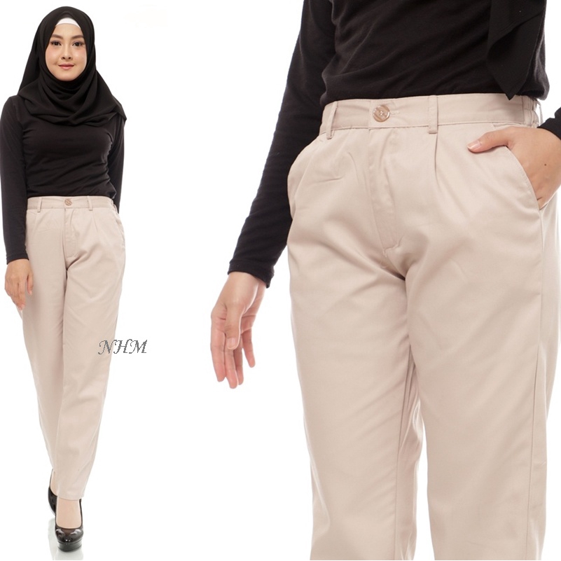 Celana Kerja Celana Bahan Katun Strecth Celana wanita Baggy Kancing, Celana Kantor Kuliah Formal, Baggy Pants