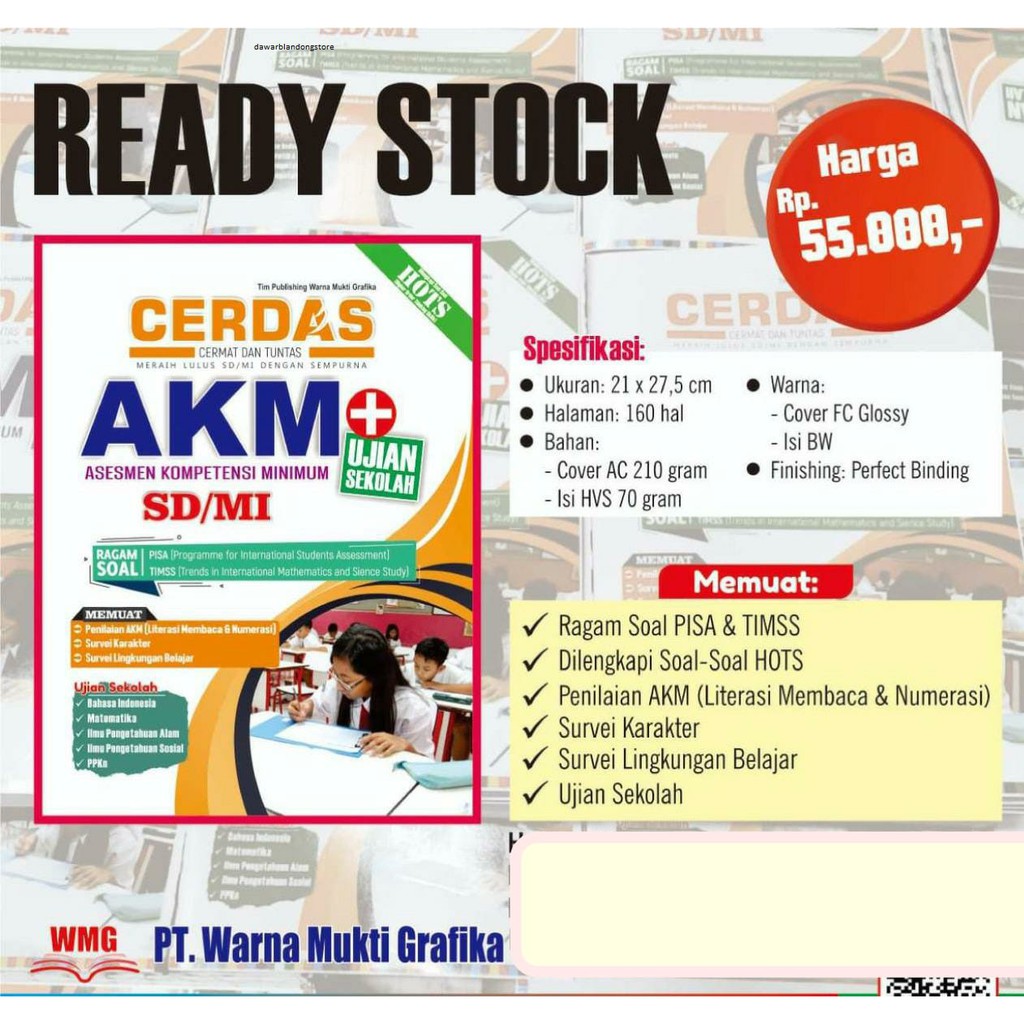 BUKU LATIHAN CERDAS AKM + UJIAN SEKOLAH SD/MI TAHUN 2021 + kunci jawaban