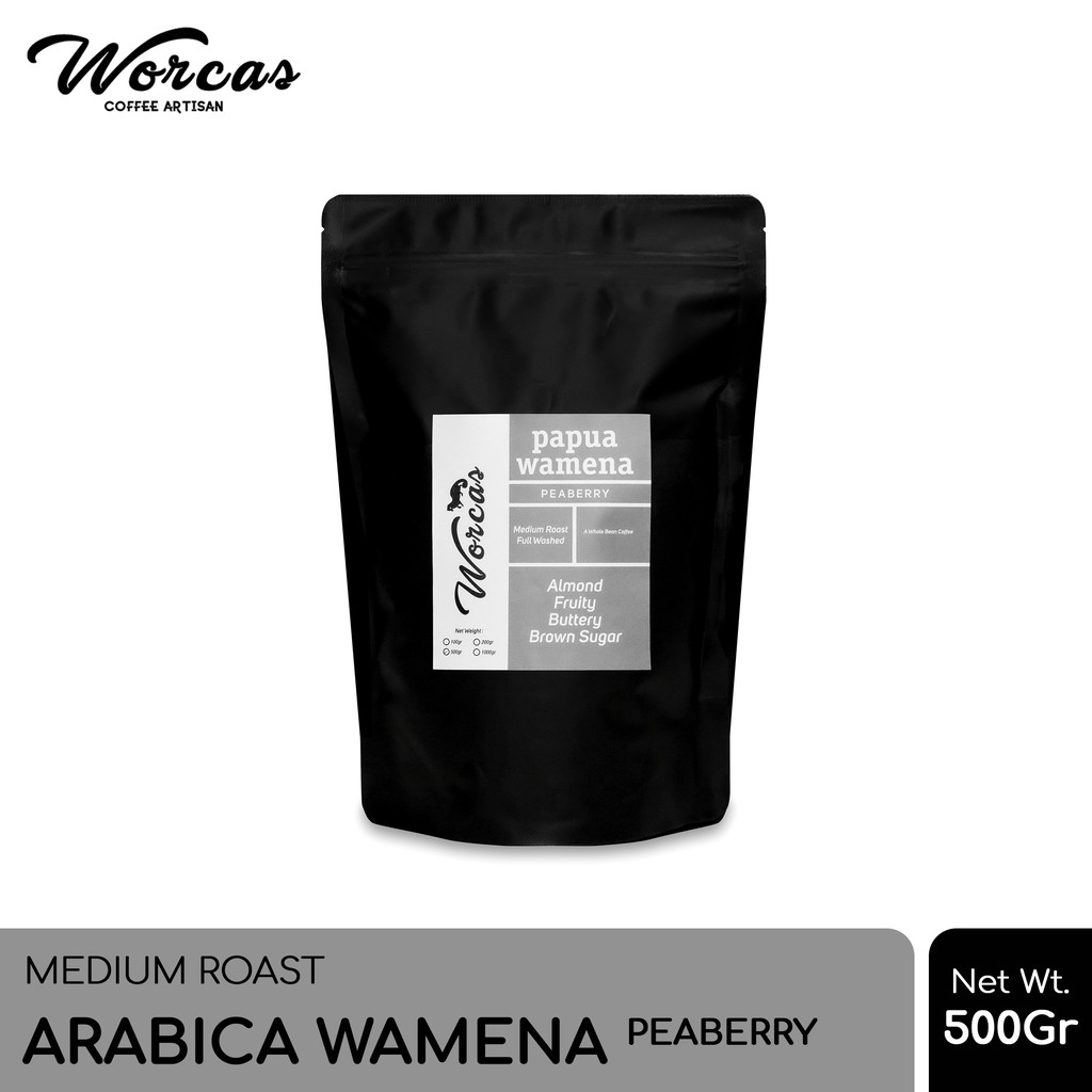 

WORCAS Kopi Arabika Papua Wamena Peaberry 500 Gram - Medium Roast