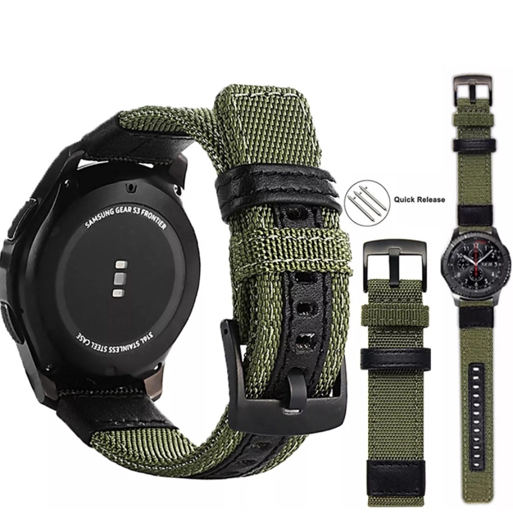 Strap Nylon Motif Kulit Leather Samsung Galaxy watch 46mm 3 45mm Gear s3 Galaxy watch 4 5 pro Active 2Huawei Watch Gt 2 3 46mm 42mm 2e 3 pro Tali Jam 22mm 20mm