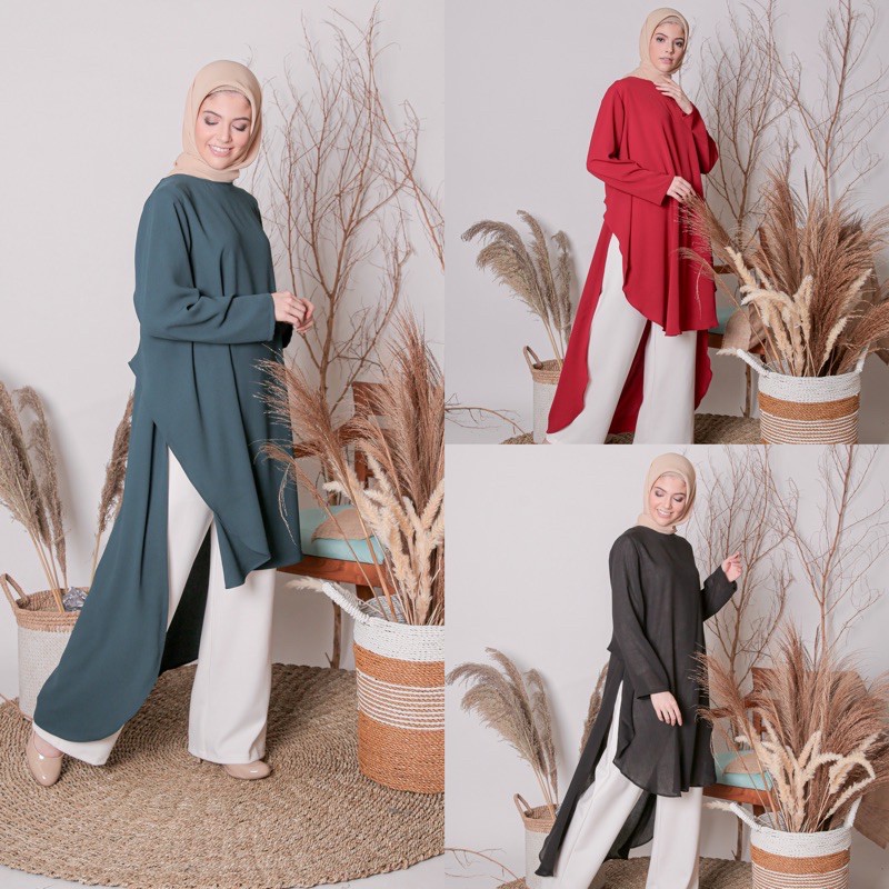 Helmarina Daily Havva Tunik Muslimah Lengan Panjang Kancing Belakang (LD 105cm)