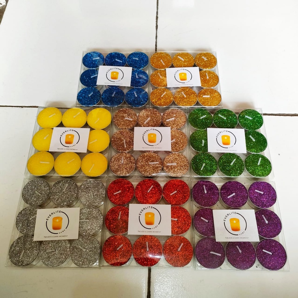 Lilin Tealight Glitter Lilin Dekorasi  Lilin Tablet isi 9 Pcs