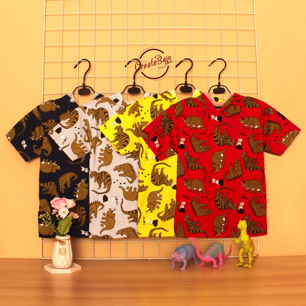 KAOS ATASAN HOODIE ANAK MOTIF PRINTING DINO COKLAT BAJU ATASAN ANAK 1-7 TAHUN