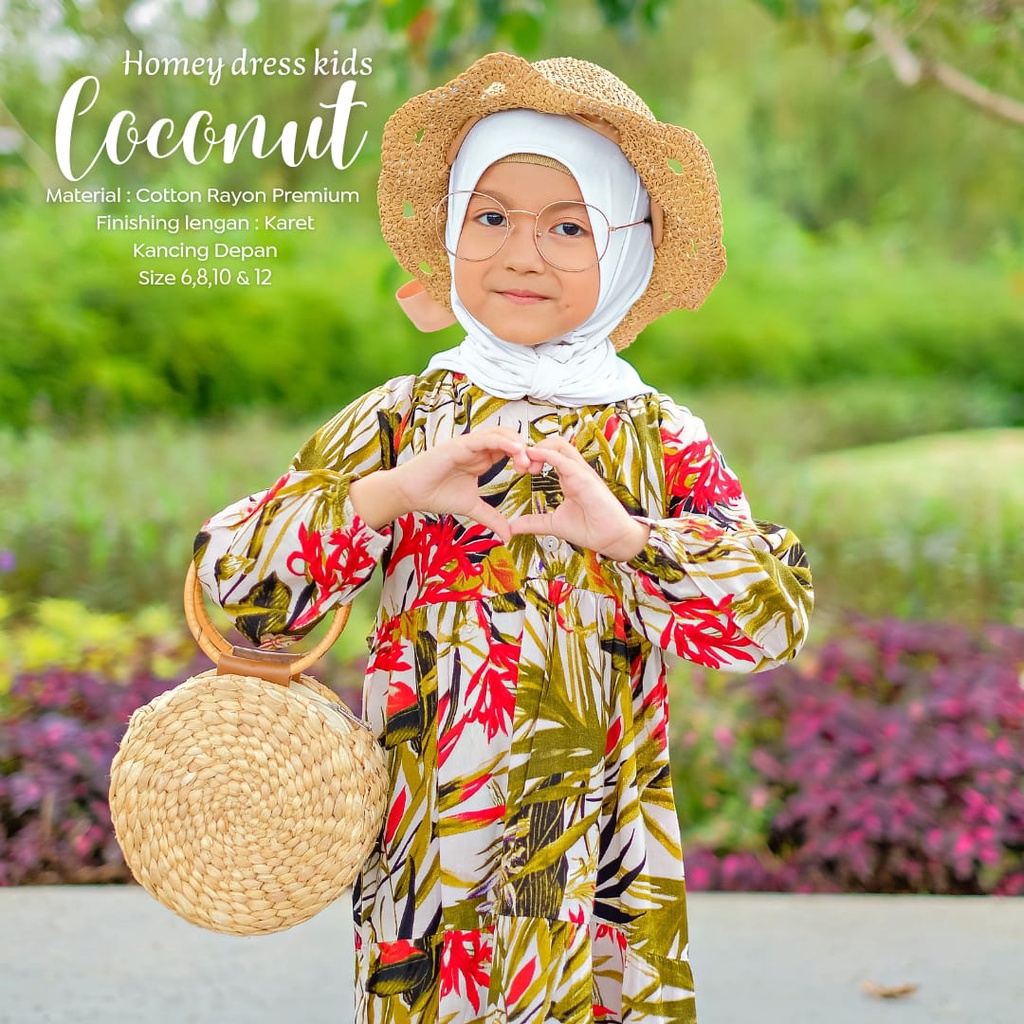 Termurah_Homey Dress Coconut Anak_Gamis Anak Bahan Rayon Premium_Pakaian Muslim Anak Perempuan Best seller