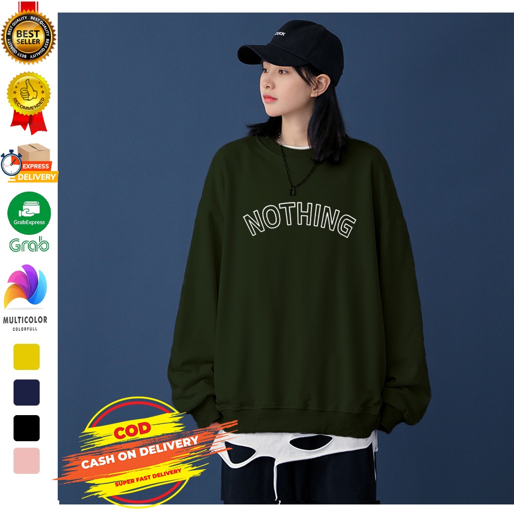 🅳🅵 Nothing - Korea Style | Sweater Basic Nothing | Sablon Plastisol Ink | Dhea Fashion