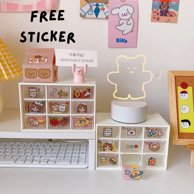 Kotak Laci Mini Serbaguna / Kotak Kosmetik / Kotak Laci Mini 9 Sekat FREE STICKER