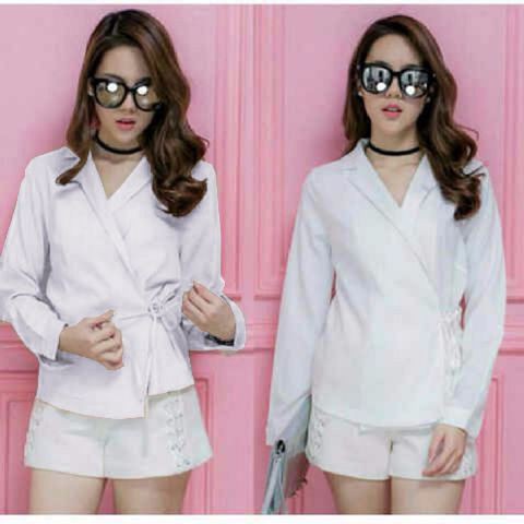 [Blazer Nicole SW] blazer wanita wolly crepe cream dan broken white