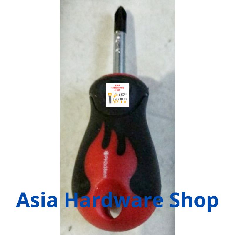 MAXPOWER Obeng Plus / Minus Cebol Pendek Kecil Mini Gagang Karet 1 Pcs