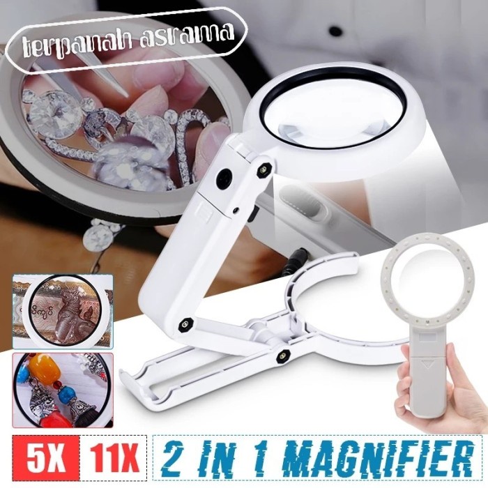 

Kaca Pembesar Lipat Duduk 8 Lampu LED Magnifier Glass 5x 11x Zoom