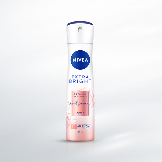 NIVEA Deodorant Spray Extra Bright Premium Fragrance Velvet Romance 150ml - Wangi parfum premium 48 jam