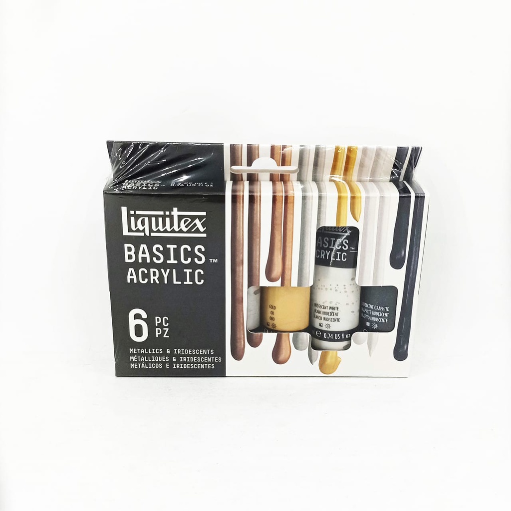 

Cat Akrilik Liquitex Basics 6x22ml Acrylic Color Paint Set Metalics & iridescents