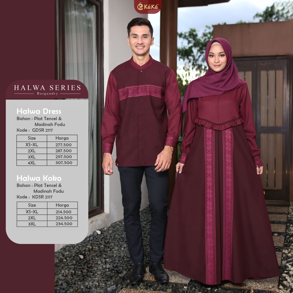 ( Sarimbit Keke Halwa Couple 2117 Burgundy) Dress Halwa 2117 Koko Halwa 2117