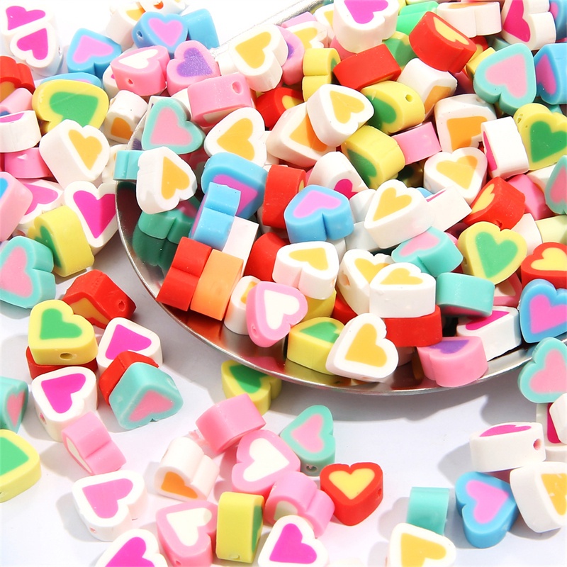 30Pcs/Lot 10x9mm Clay Spacer Beads Love Heart Shape Polymer Clay Beads For Jewelry Making DIY Handmade Crafts Accessories