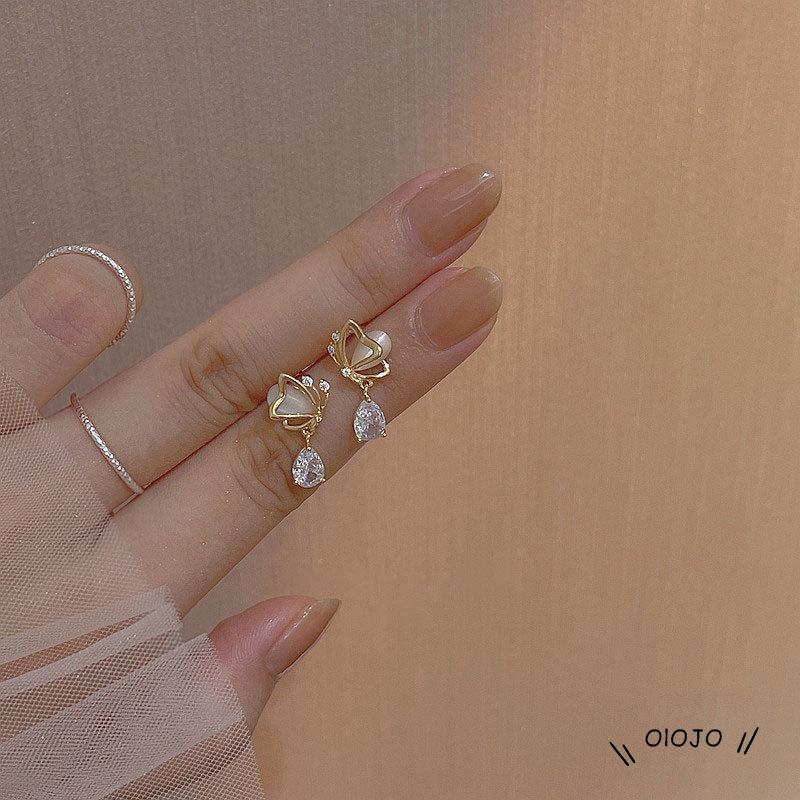 【COD】Butterfly Anting Stud Desain Kupu-Kupu Hati Water Drop Bahan Zirkon Untuk Wanita