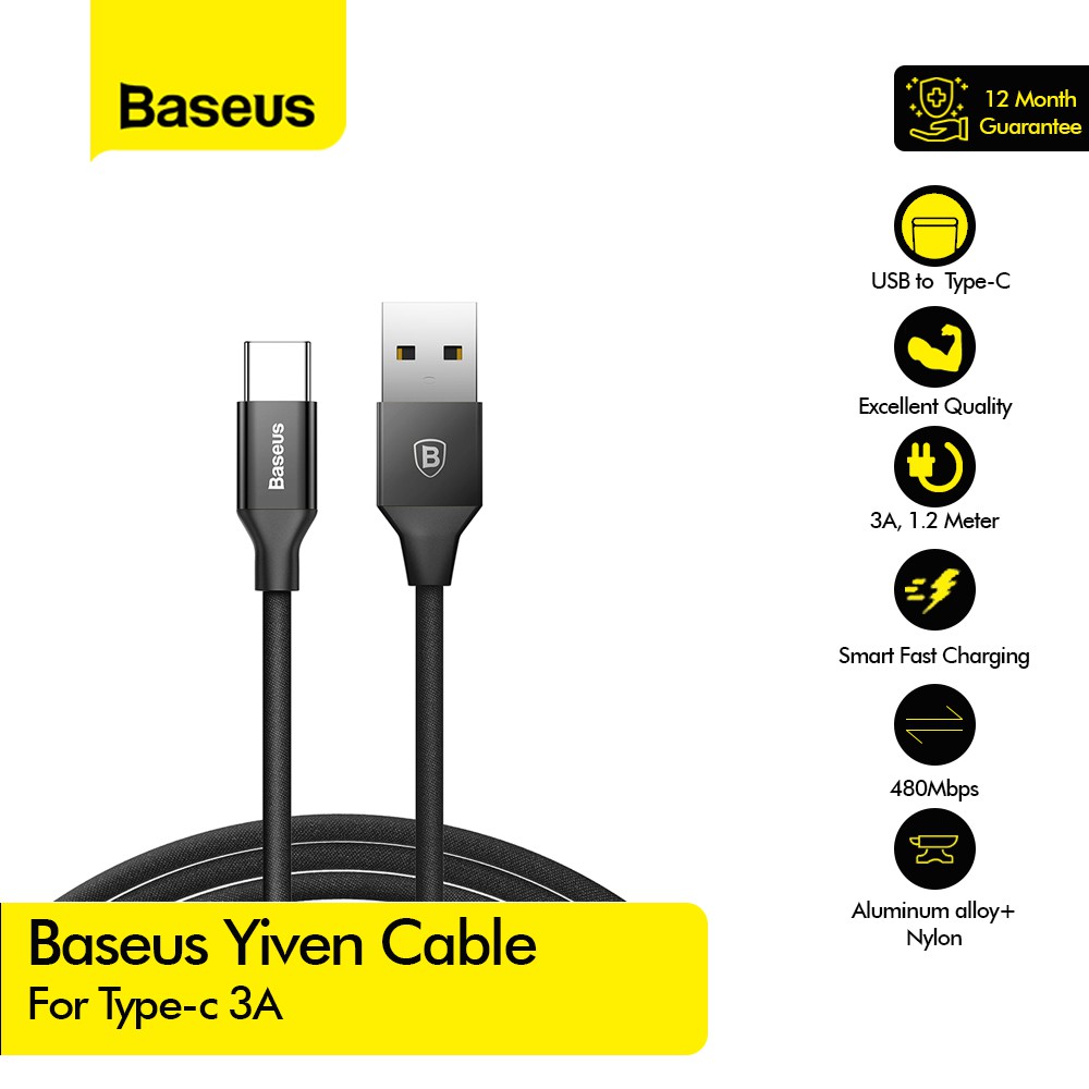 Baseus Yiven USB Type C 3A - Kabel Data Type C Baseus 3A 1.2M