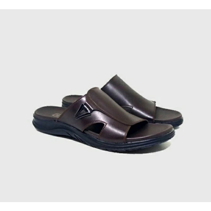 ORIGINAL, Sandal Slide Pria Kulit Brown-09 Sendal Slop Cowok Kokop Kasual Bapak2 Opa Clasik 38-44, BEST SELLER