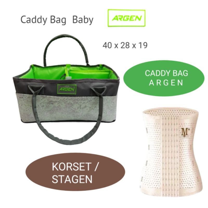 Caddy Bag Argen  + Korset stagen + ( PAKET 2 ITEM )  Caddy Bag  Diaper Organizer / Tas Popok Peralatan Bayi / Multipurpose organizer baby bag / diapers bag / tas perlengkapan bayi / Tas baby