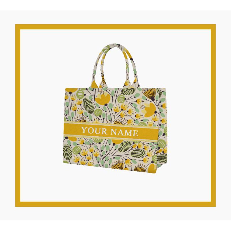 Jual Tas Custom Print Motif Bunga Kuning Hijau | Tote bag Kanvas