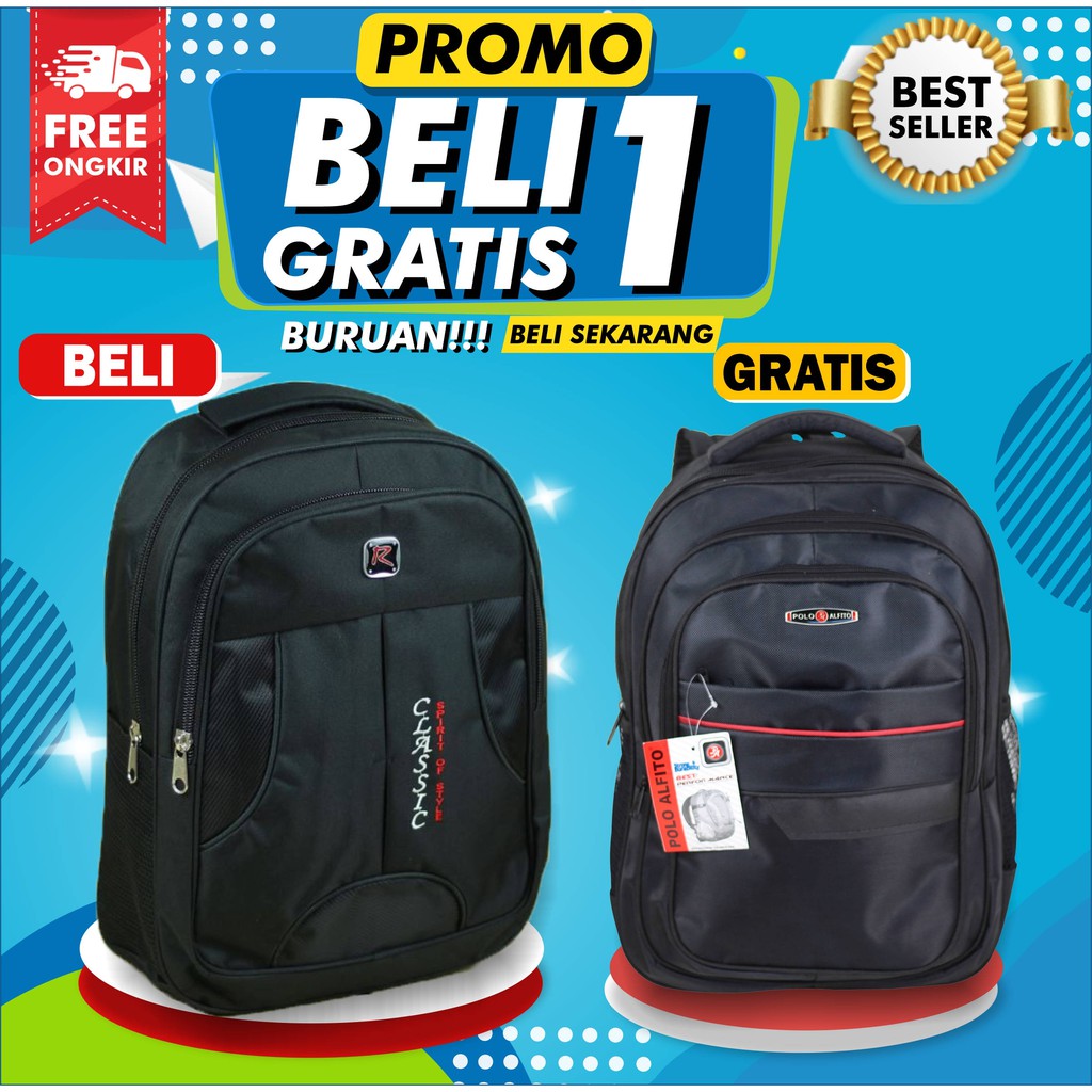 BELI 1 GRATIS 1 RANSEL POLO CLASSIC TAS GENDONG LAPTOP SEKOLAH KULIAH KERJA TEBAL KUAT CEWEK COWOK