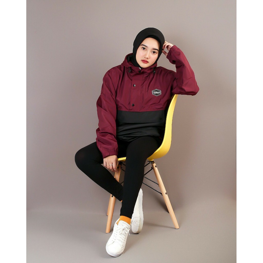 Jaket wanita parasut cagoule djb maroon black-jaket wanita populer ag011608cs5