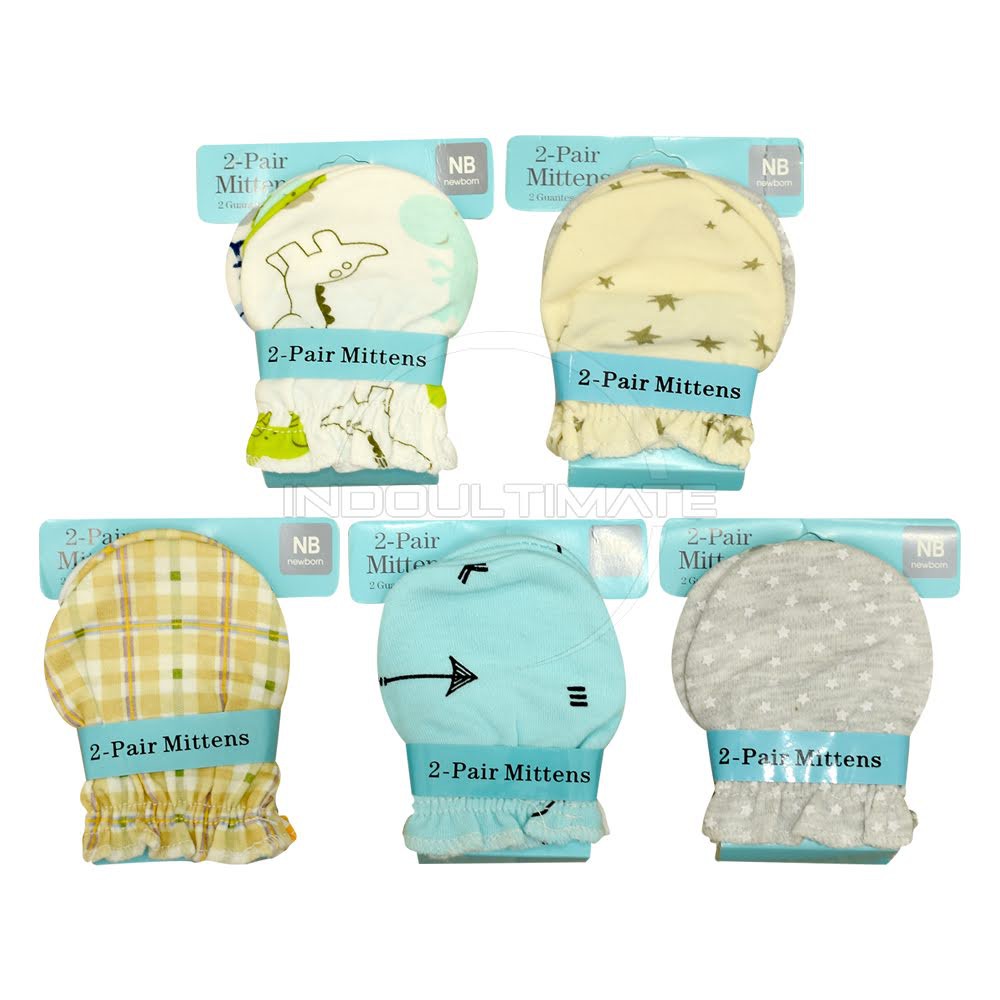 2in1 Set Sarung Tangan Bayi COTTON PREMIUM ST-06 Pelindung Tangan Bayi Baru Lahir New Born