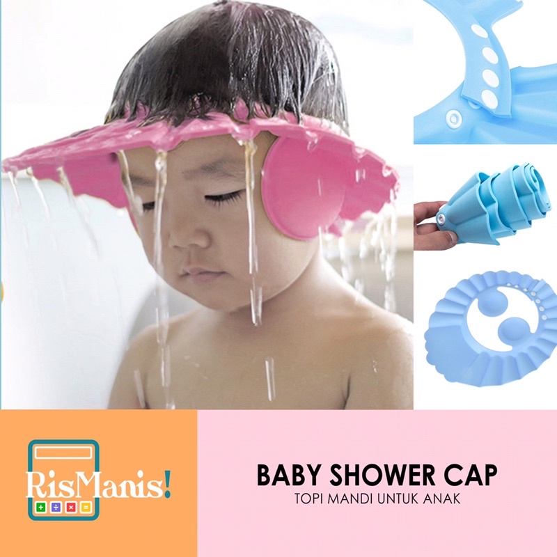 BABY SHOWER CAP - Topi Mandi Anak Balita Bayi Pelindung Air Shampoo Sabun Anti Pedih Celemek Makan