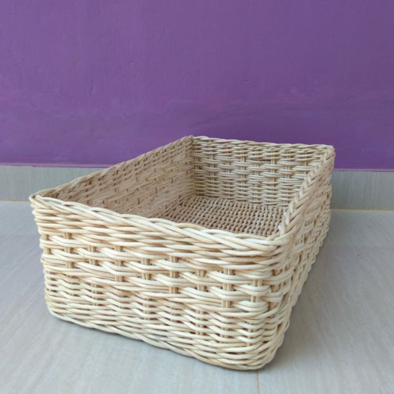 Keranjang rotan nampan persegi panjang motif besar 46x36x15 cm