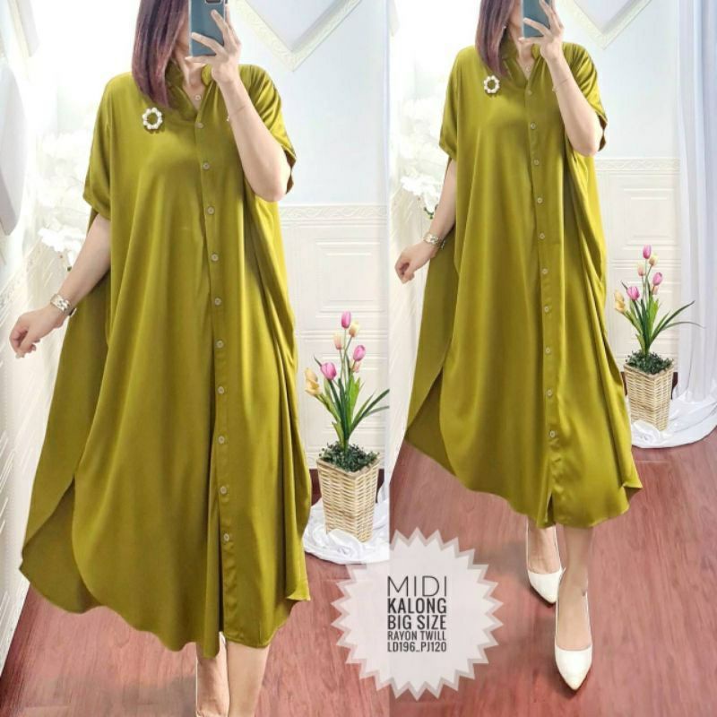 Midi Dress Kalong Big Size Jumbo Bahan Rayon Twill (COD)