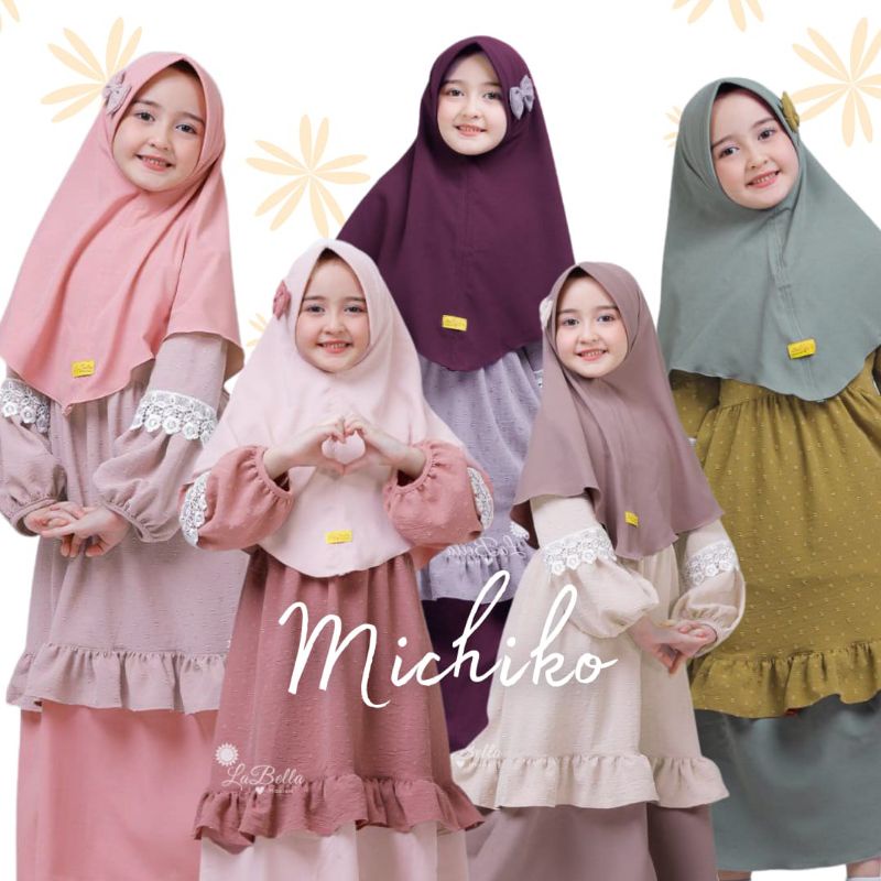 Baju Gamis Muslim Anak Set Hijab Syar'i Michiko Labella