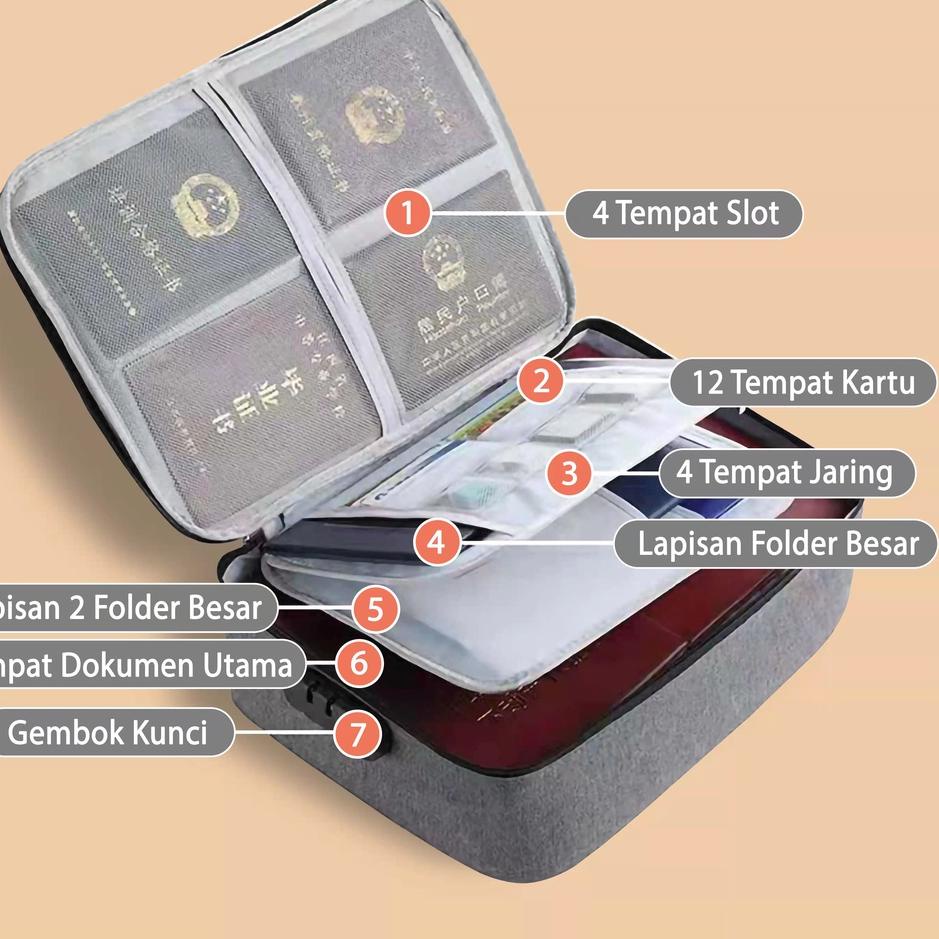 

[NWSTW5095] Tas Dokumen Anti Air Password Travel Bag Penyimpanan Dokumen File Penting Surat Akta Ijazah Sertifikat Legalistas / Document Storage Box Kunci Password