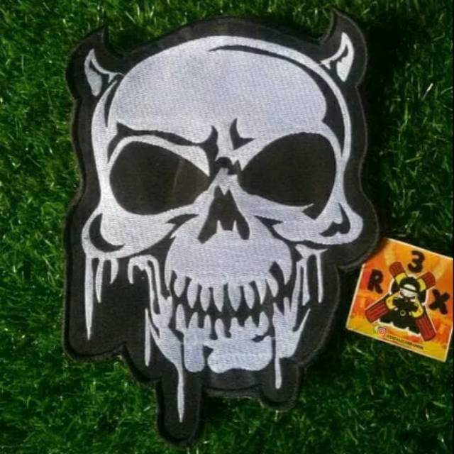 Bordir Tengkorak Besar 25 cm Backpatch Patch Skull Bikers Geng Motor Badge Bet Emblem Patch Aksesori
