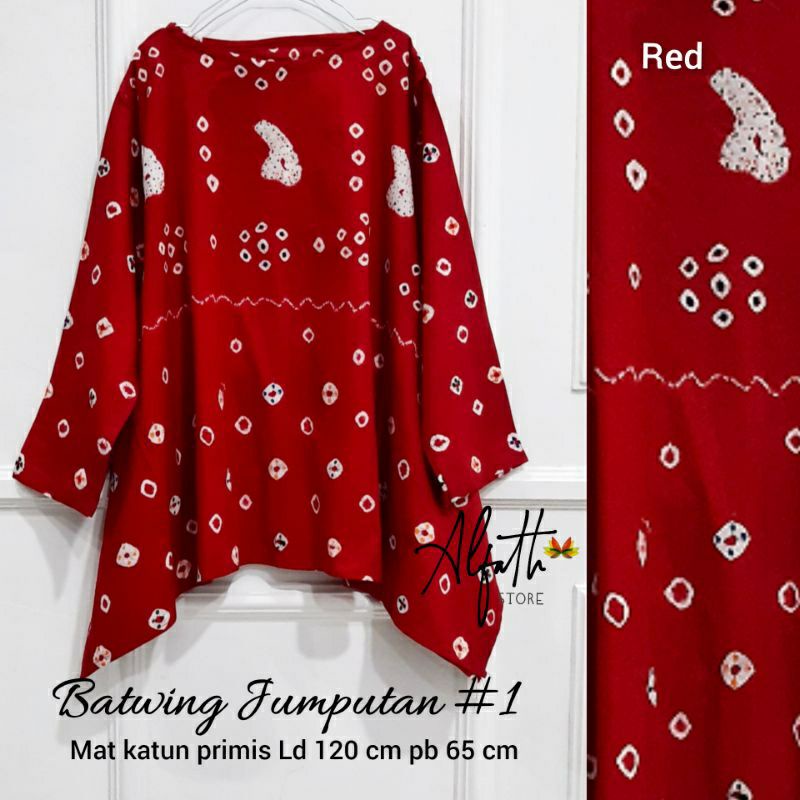 Blouse Imlek batik Batwing Jumputan #1 Atasan Jumbo Kelelawar