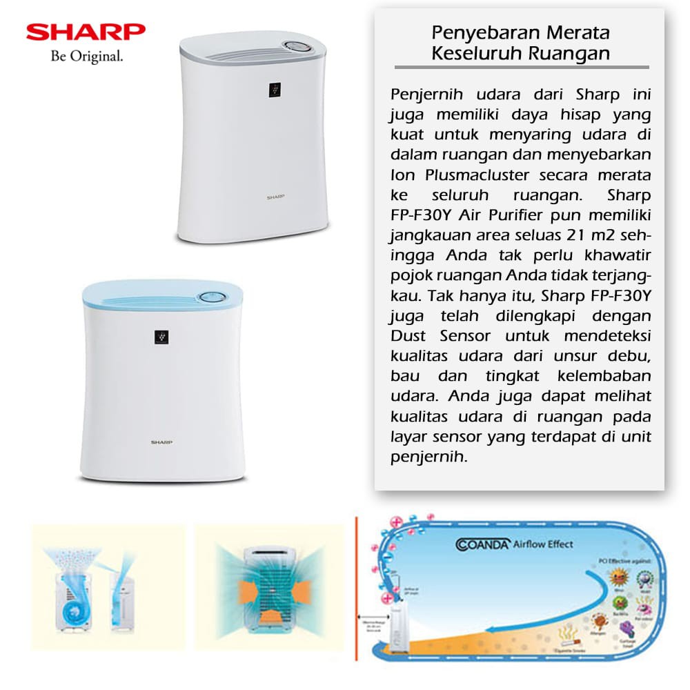 SHARP AIR PURIFIER FP-F30Y - PUTIH - ORIGINAL - GARANSI RESMI SHARP