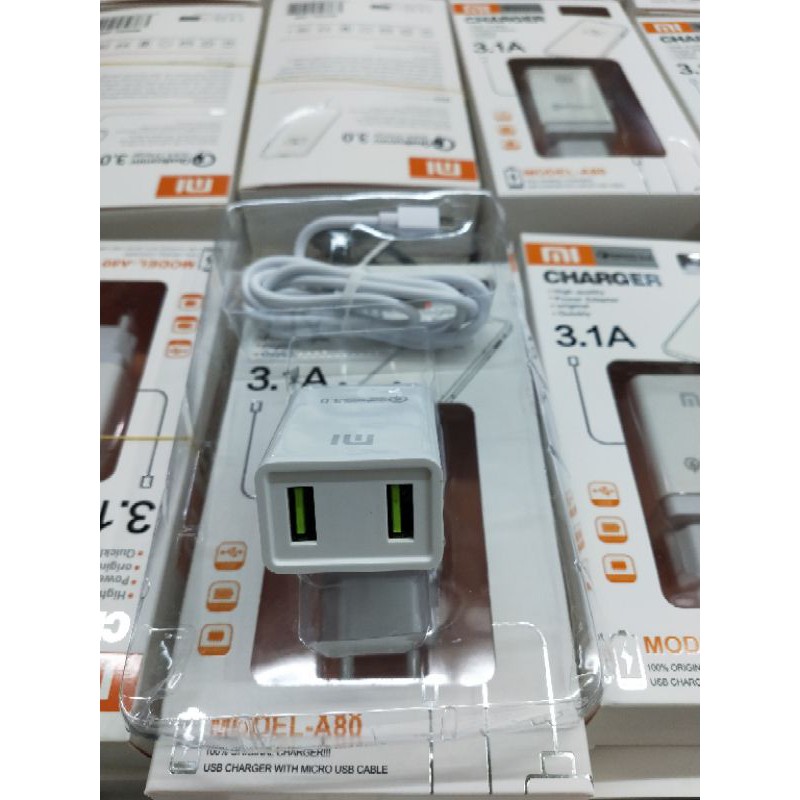 Charger Xiaomi 3.1A 2 USB Type Micro Charger Xiaomi
